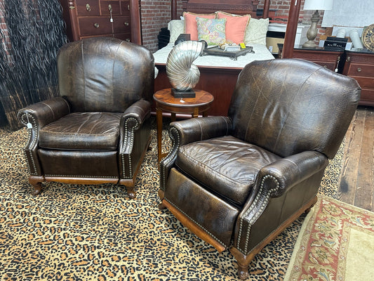Pair Embossed Leather Thomasville Recliners